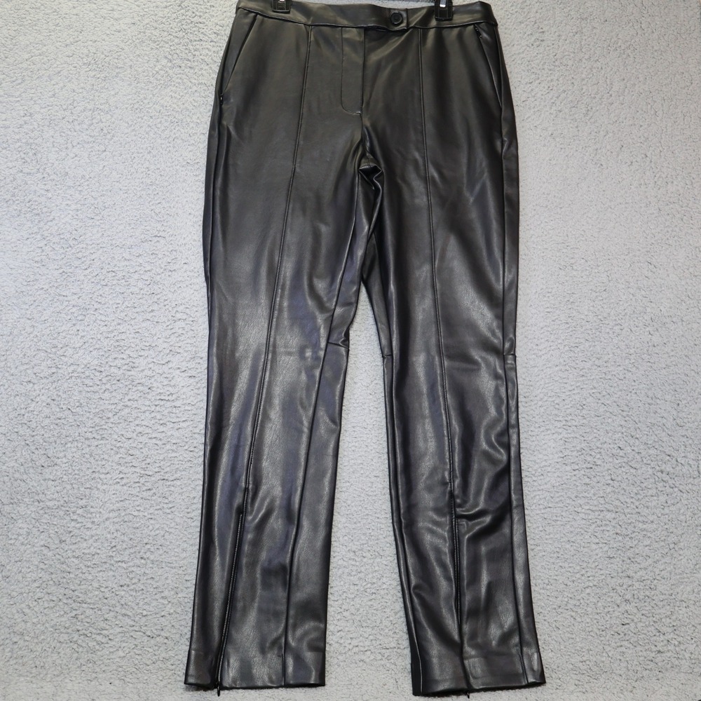 Maeve Anthropologie Black Faux Leather Slim Ankle Zip Pants Size 12 OB1767642
